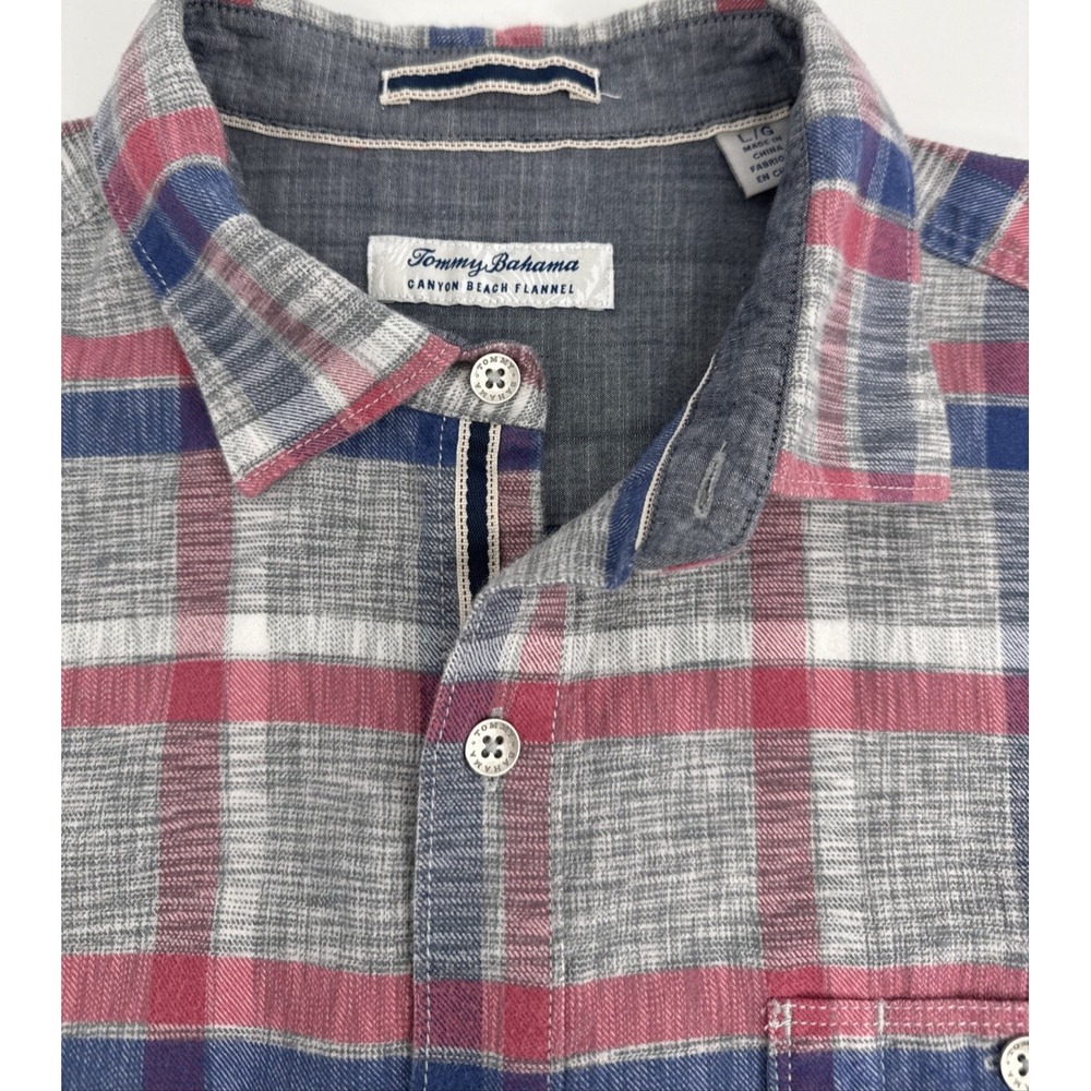 Tommy Bahama Flannel Shirt Men's L Canyon‎ Beach Plaid Cotton Tencel